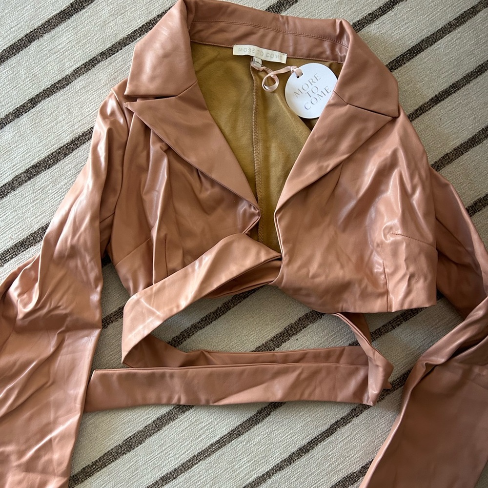 HERS - Brand new faux leather crop top blazer with wraparound waist tie